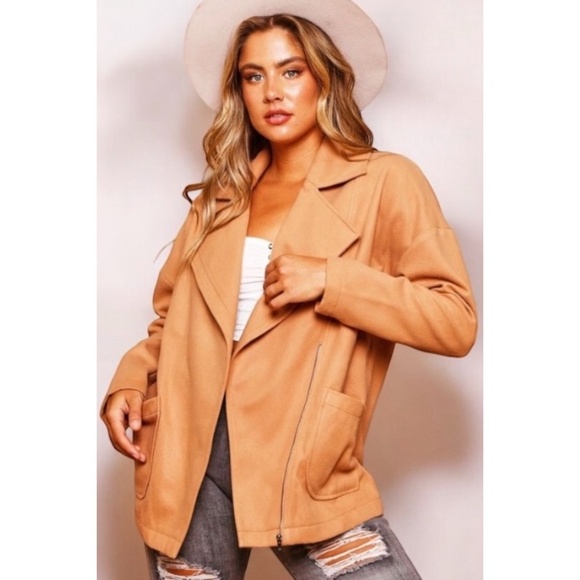 PEACH LOVE Camel Blazer Style Zip Up Soft Jacket - Picture 3 of 9